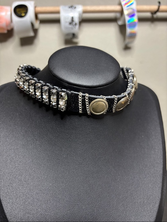 Source Unknown Jewelry - Rocker Chic Rhinestone Studded Chain Black Leather Choker Necklace
